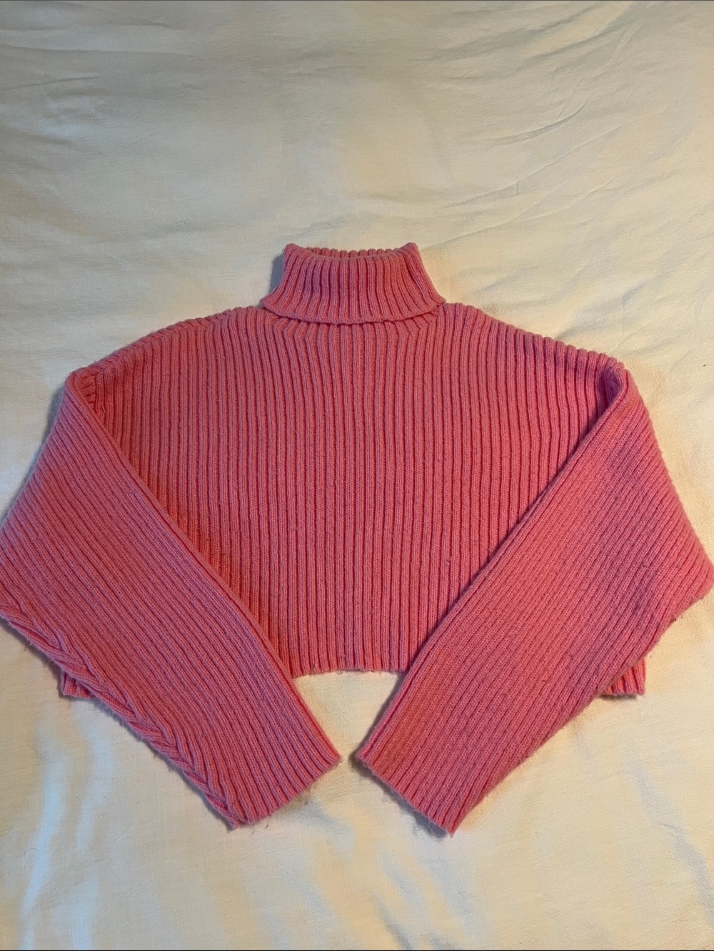 Mimosa Cropped Ribbed Turtleneck Sweater - Pink